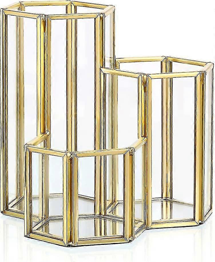 3 Schlitze Glas Make-up Pinsel H - Hexagon S Pinsel S Display Home Rative Make-up Izer Desktop Stift / Bleistift Pot H