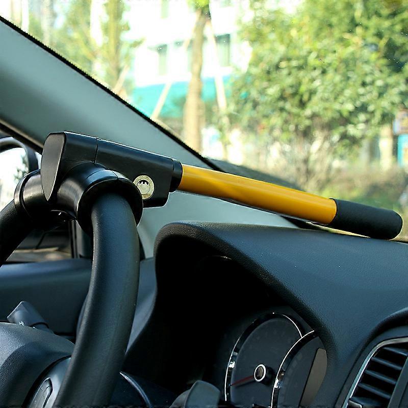 High Visibility Car Steering Wheel Lock - Car Steering Wheel Lock Bar Suitable for Car Van Caravan with 2 Keys - Yellow Steering Wheel Lock
