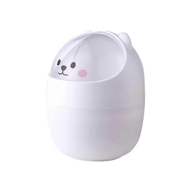 Mini Plastic Desktop Trash Can with Lid, Cartoon Bear Pattern, Portable and Removable