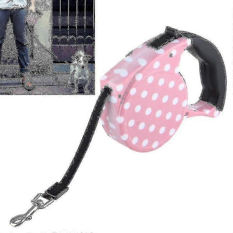 5m Pink Dot Pattern Flexible Retractable Dog / Cat Leash For Daily Walking