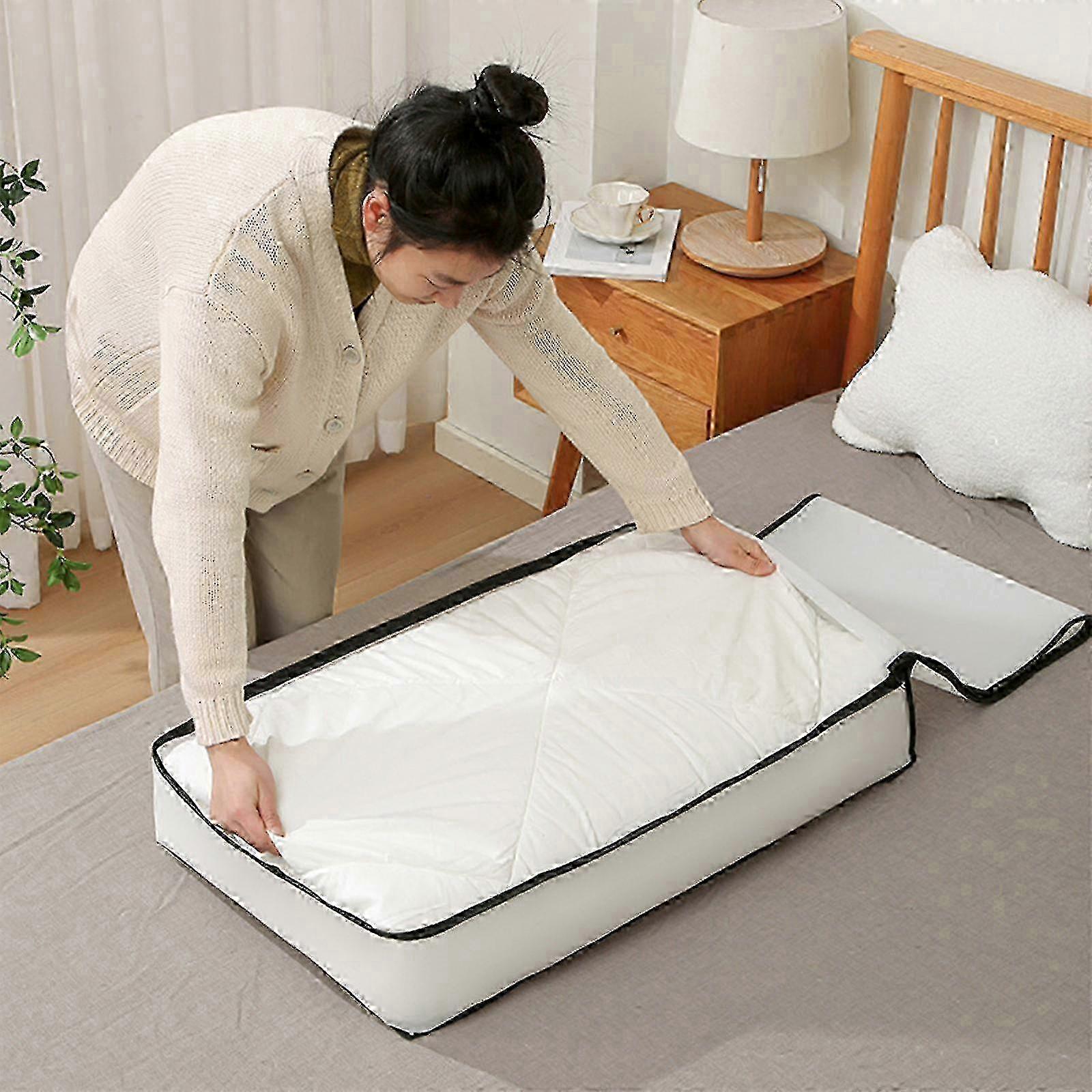 Folding Plastic Storage Box For Storage Under The Bed Odorless Material Suitable For Pillows Coats Blankets White Translucent