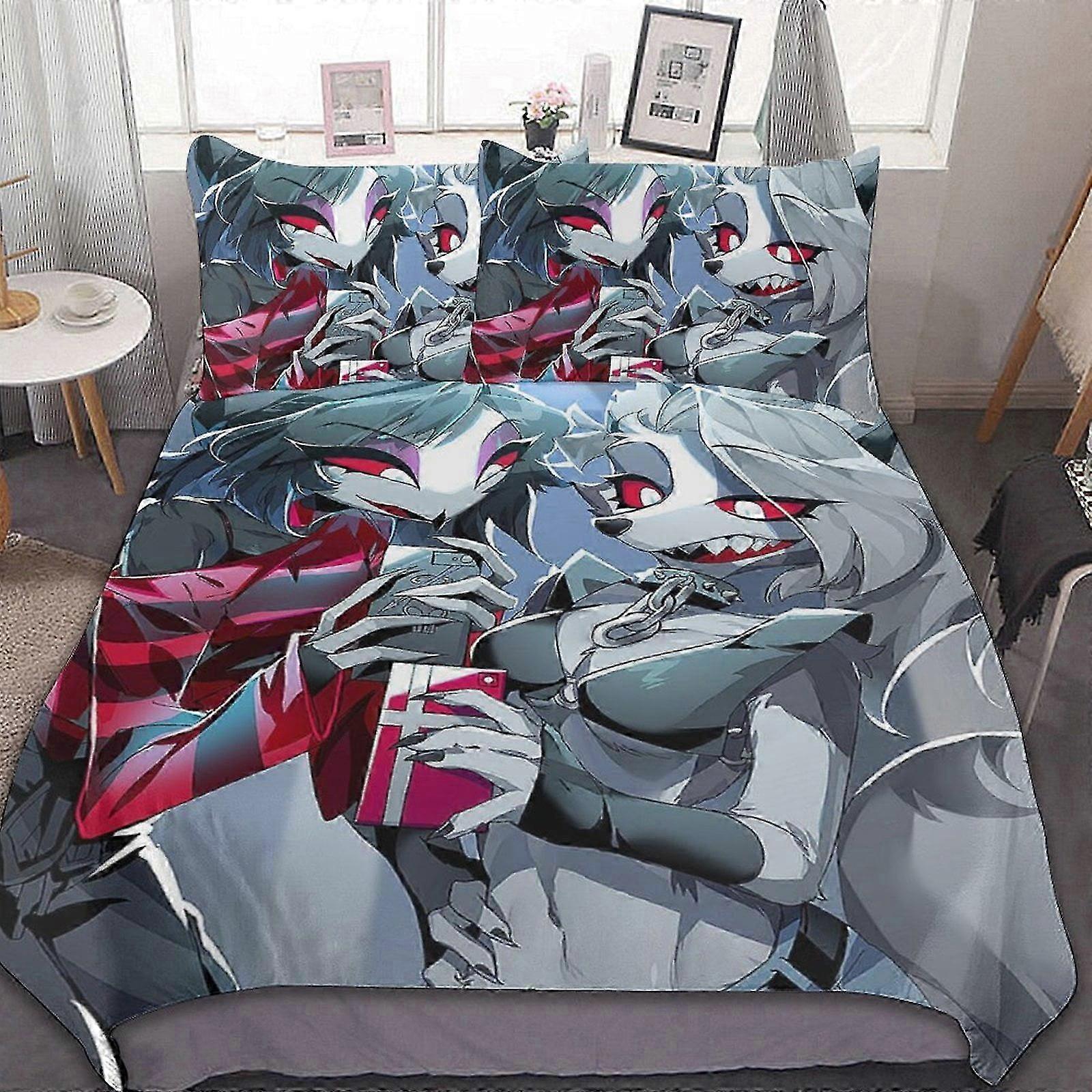 n511 Lençóis Dos Desenhos Animados Helluva Boss3 Peças Roupa de Cama Se Macio Comforter Se Decor Quarto Gif (1 Capa de Edredão e 2 Fronhas) Lençóis iiv511