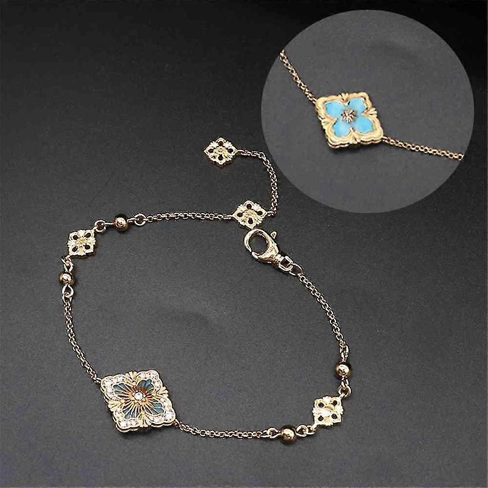 Pendentif en or en forme de fleur, bracelet tendance, pendentif en cornaline émaillée vitreuse, bracelet plaqué or 18 carats, cadeau vintage