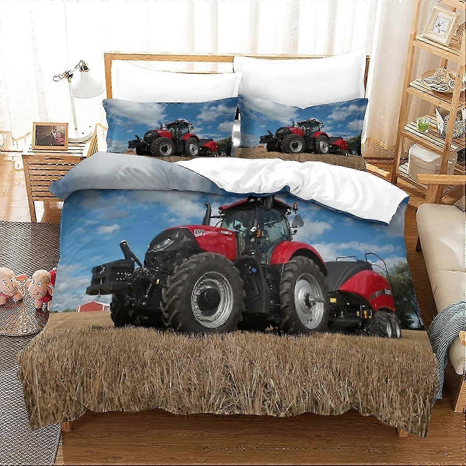 J1199 Lençóis 3D Impresso Trator Capa de Edredão Conjunto 3 Peças Conjunto de Microfibra Macia com Fecho de Zíper Conjunto de Cama Capa de Colcha para Crianças Adolescentes Adulto 
