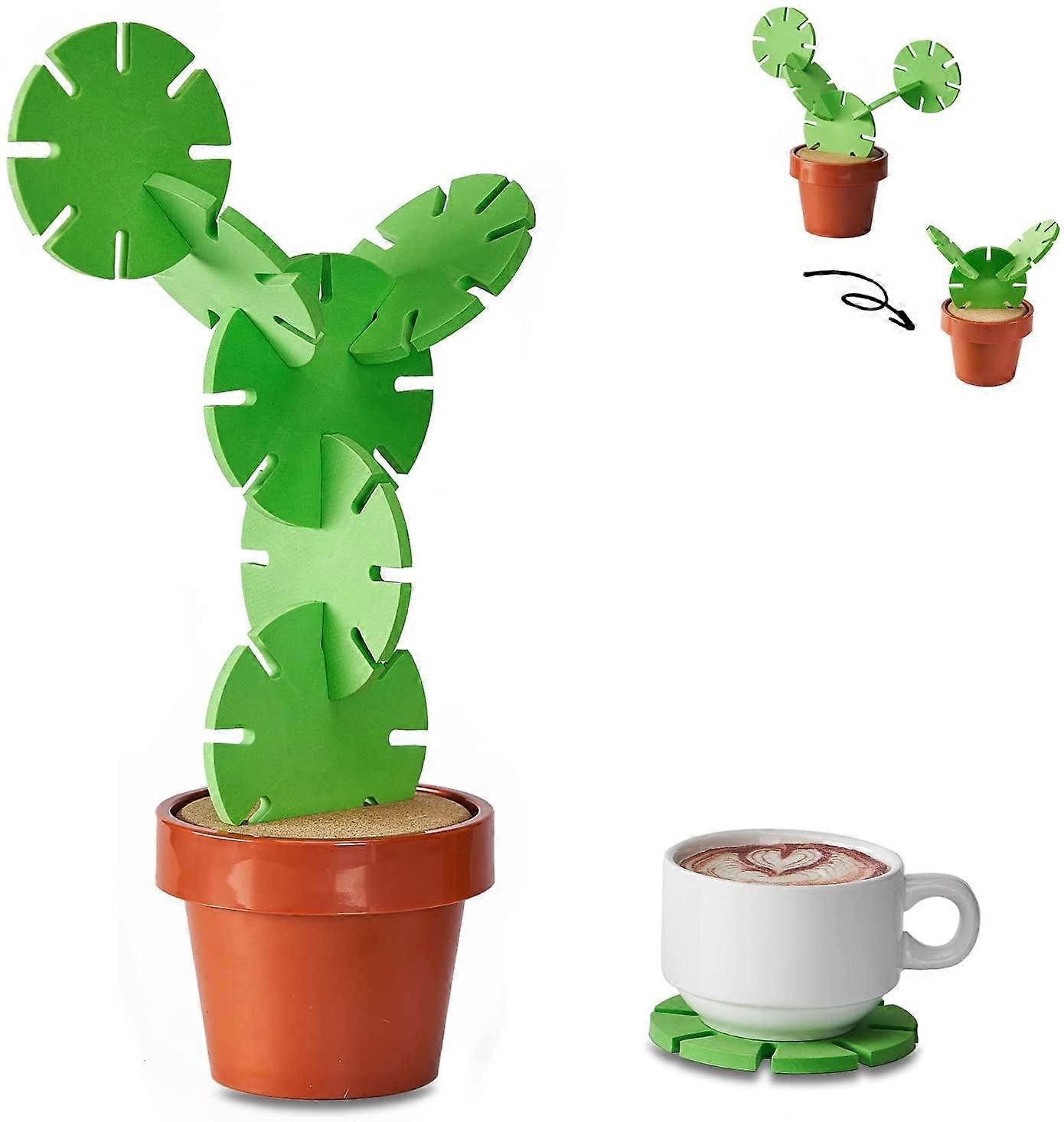 Cactus Coasters for Coffee Table Funny Coasters Set of 6 Pieces for Drinks,Cactus Gift Green Cactus Coasters for Home Office Bar Decor (Light Green)