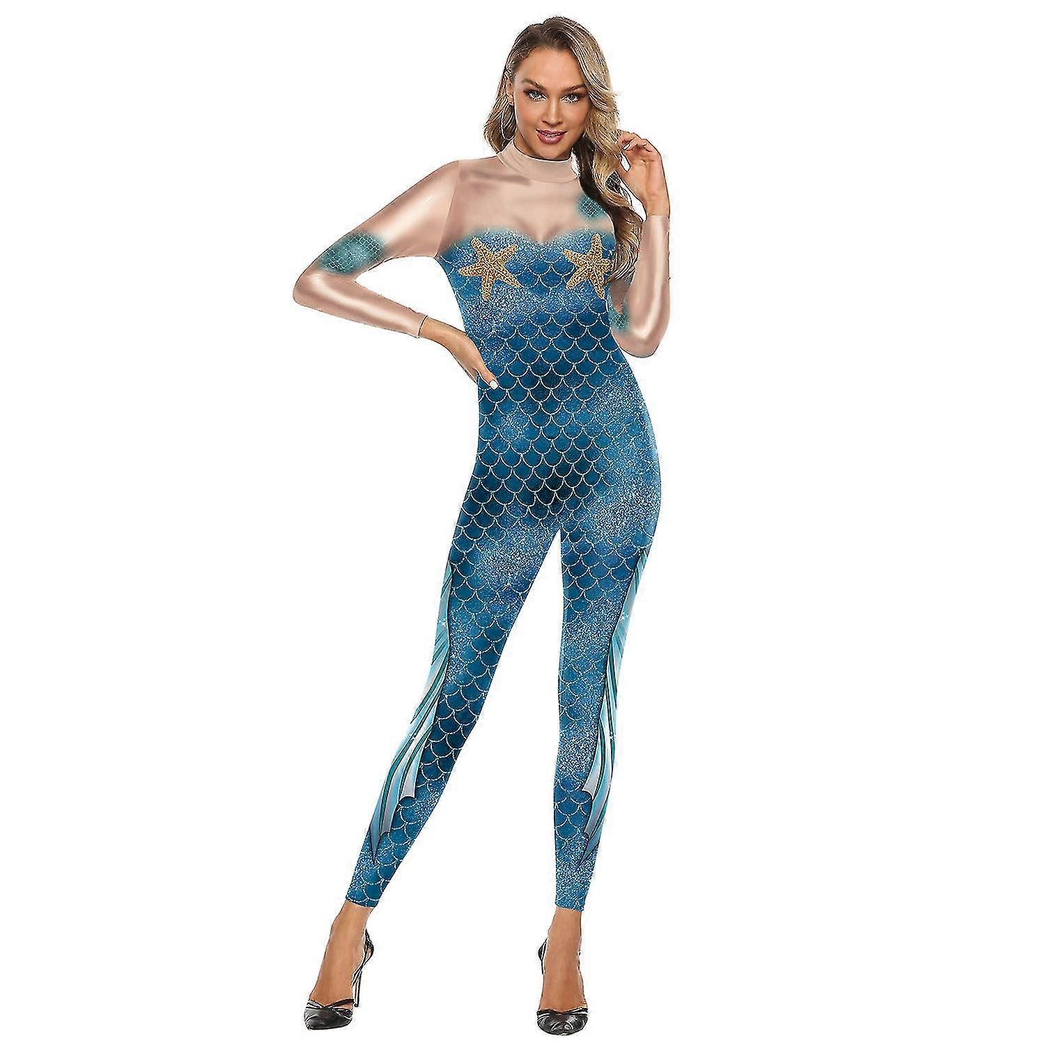 Frauen Bodycon Halloween 3D Meerjungfrau Print Jumpsuit Palysuits
