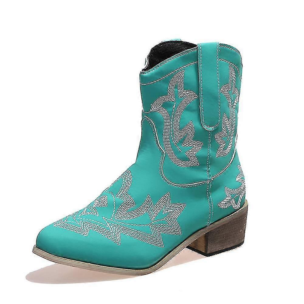 Femmes Cowboy Bottines Bout Pointu Bottes-Tag 38-Bleu
