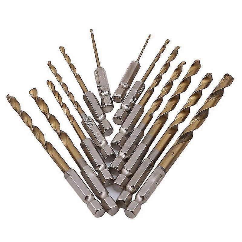 13pcs Titanium Coated Hss High Speed Steel Drill Bit Set Drill Bit 1/4\ Hex Shank Bit Tools