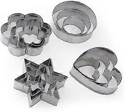 12 قطعة قواطع ملفات تعريف الارتباط المصنوعة من الفولاذ المقاوم للصدأ قوالب الطبخ بأربعة أشكال مستديرة ، زهرة ، قلب ، ستار كيك المعجنات قواطع البسكويت الجليد