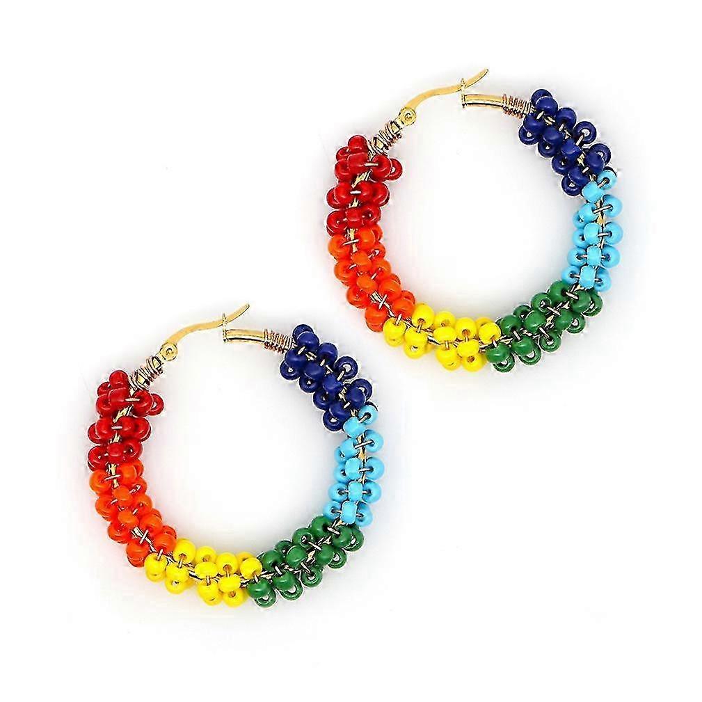 Earrings Geometric Large Circle Colorful Bead Metal Button for Birthday Gift