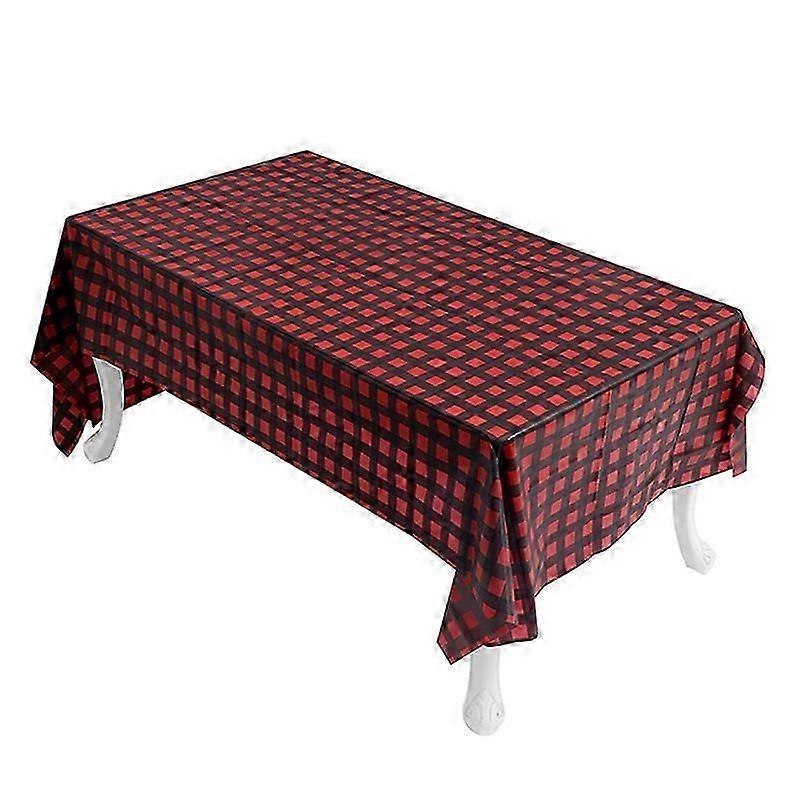 Checkered Buffalo Gingham Fabric Rectangle Tablecloth For Picnics And Patriotic Parties (54" X 108")  Black Red