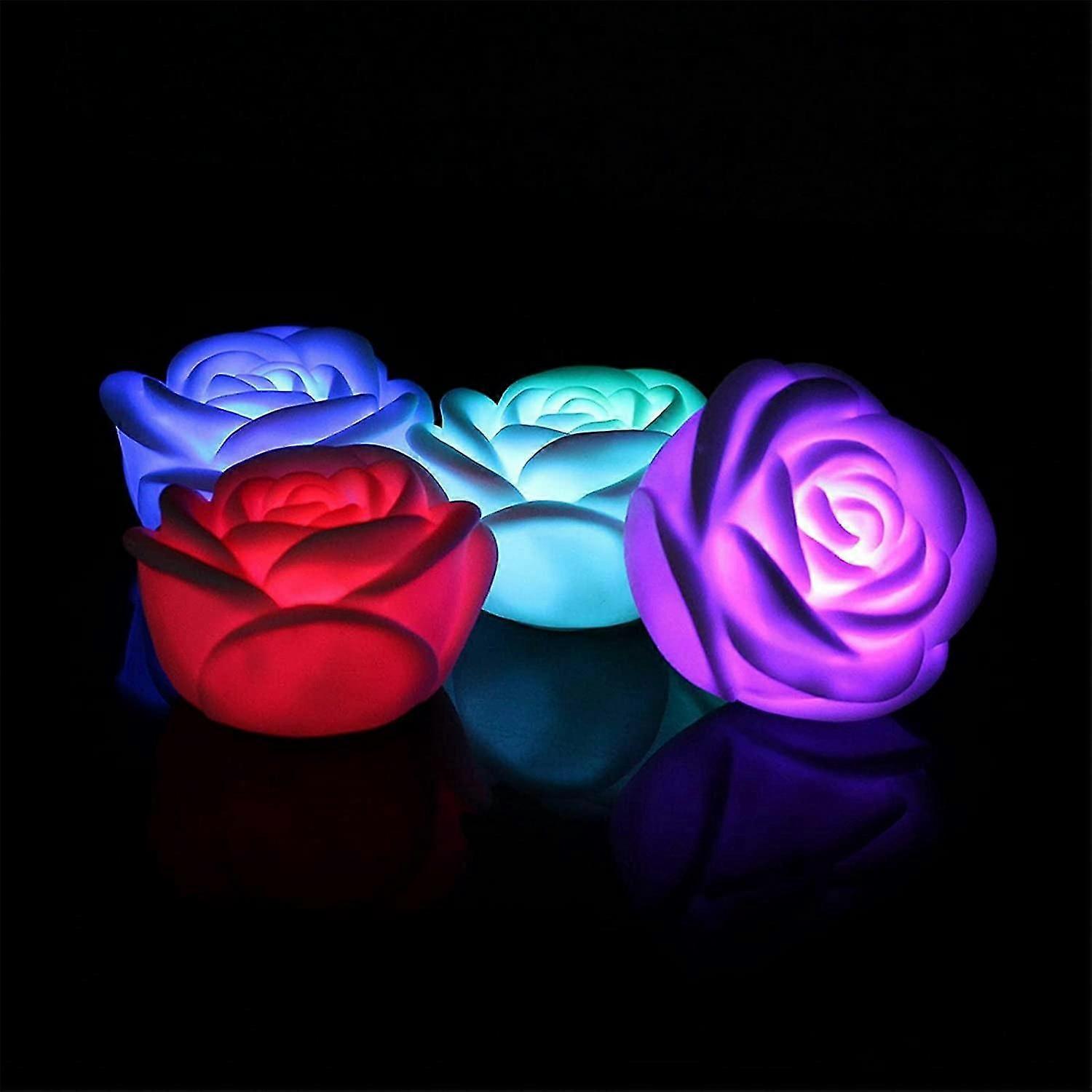 Led Rose Flower Floating Light, Colors Changing Pond Floating Lamp Flameless Floating Rose Tea Lights, Battery Powered Light Up Flower For Wedding, Ho
