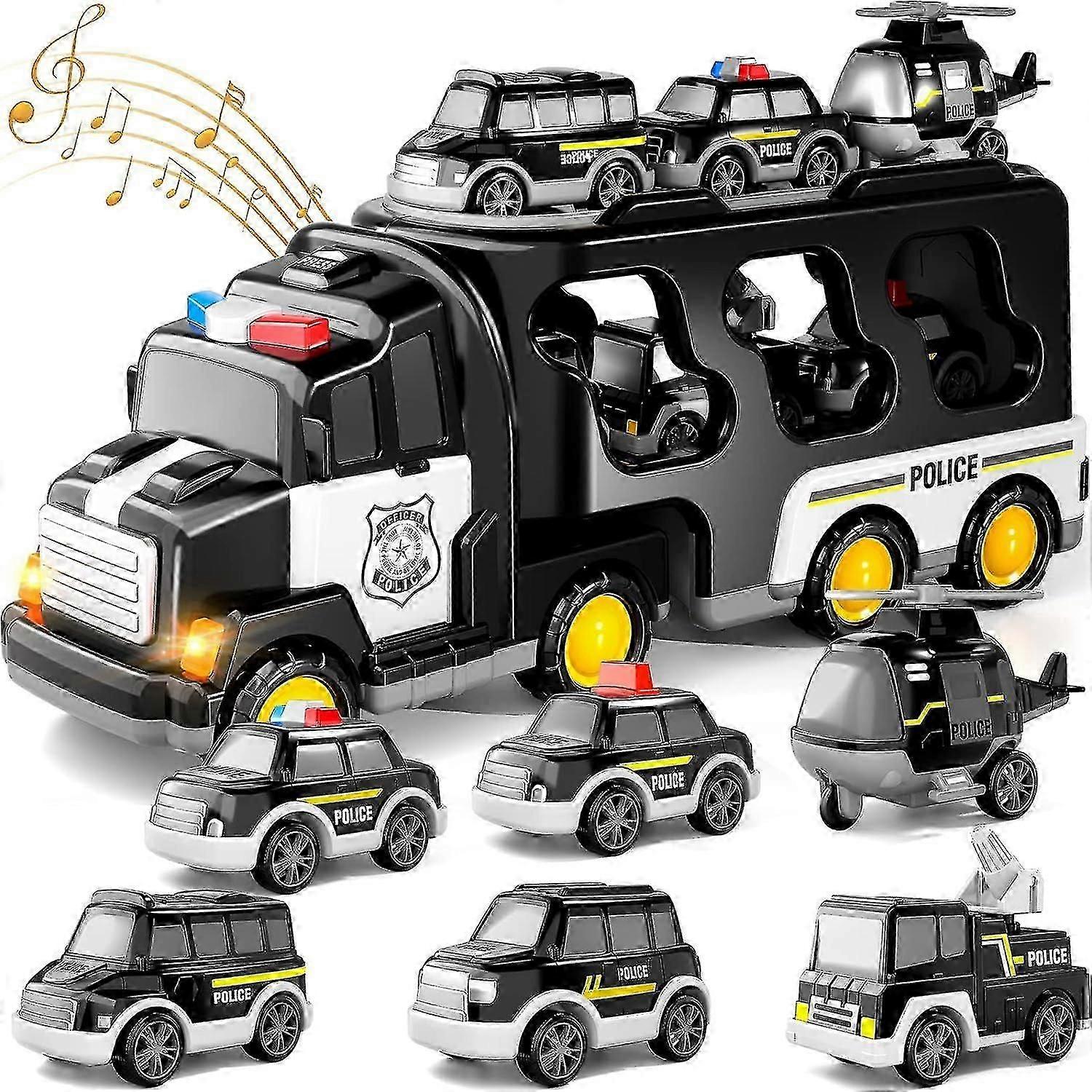 7 In 1トラックフリクションパワートイカー、消防車玩具建設トラック玩具パトカー幼児用玩具、子供用誕生日プレゼント