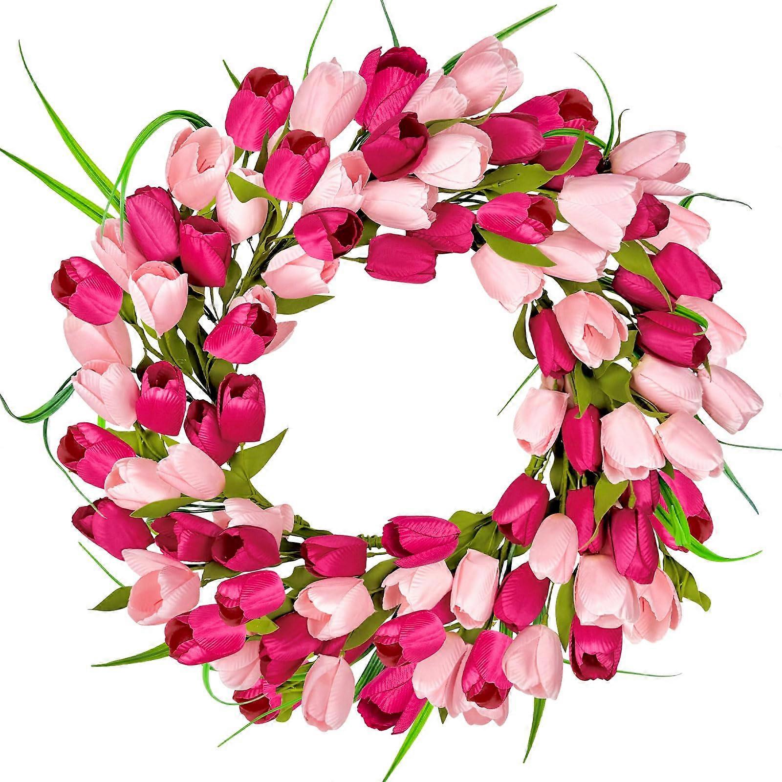 20-Inch Valentine's Tulip Wreath With Artificial Florals for Front Door and Home Decor