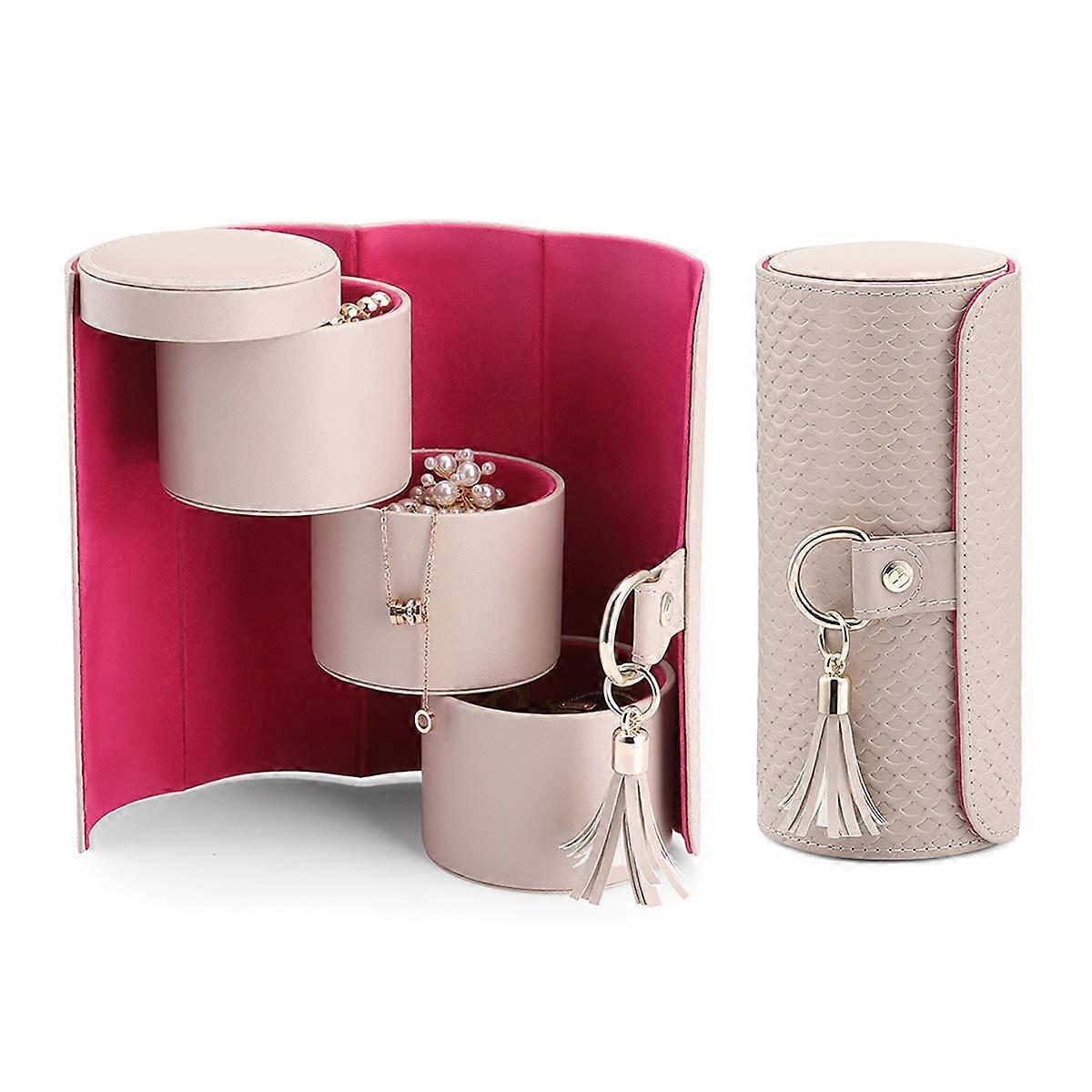 Leather Jewelry Roll Box Organizer for Travel - 3-Section Design, Compact Size, Durable Material, Elegant Style