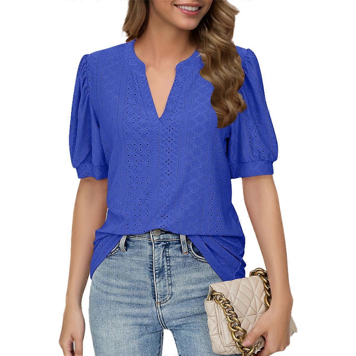 Summer Puff Short Sleeve Shirts Fancy Blue L