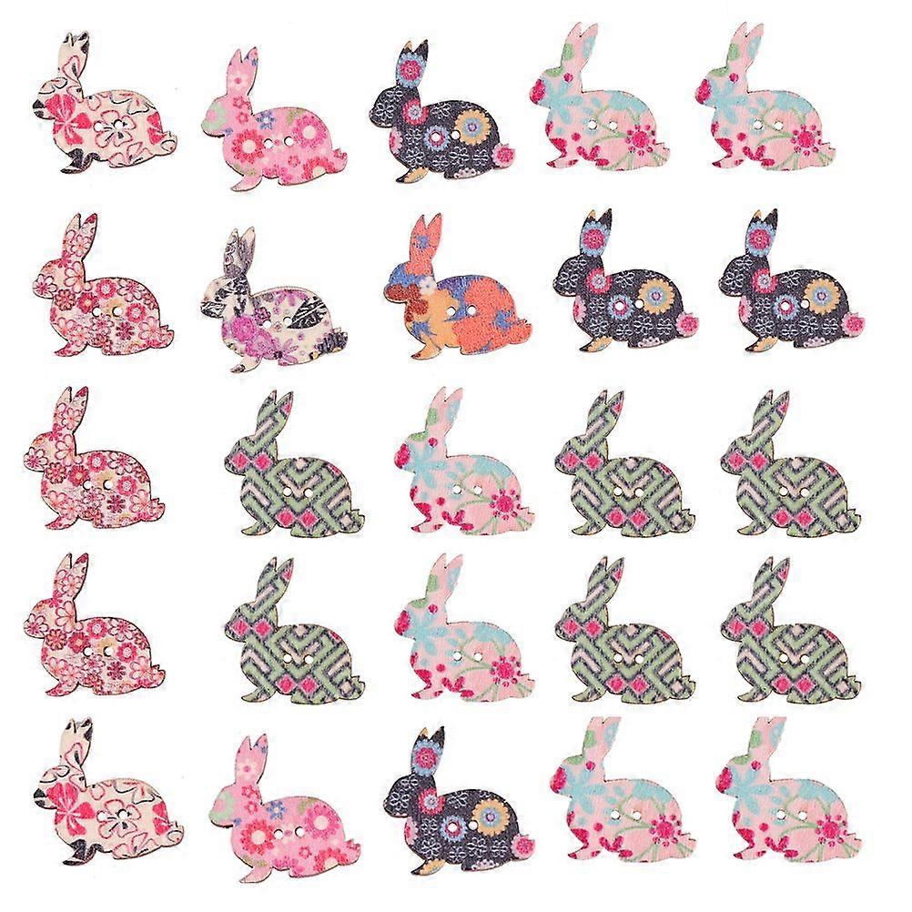 100pcs Easter Theme Wooden Buttons Two Holes Bunny Buttons DIY Sewing Buttons