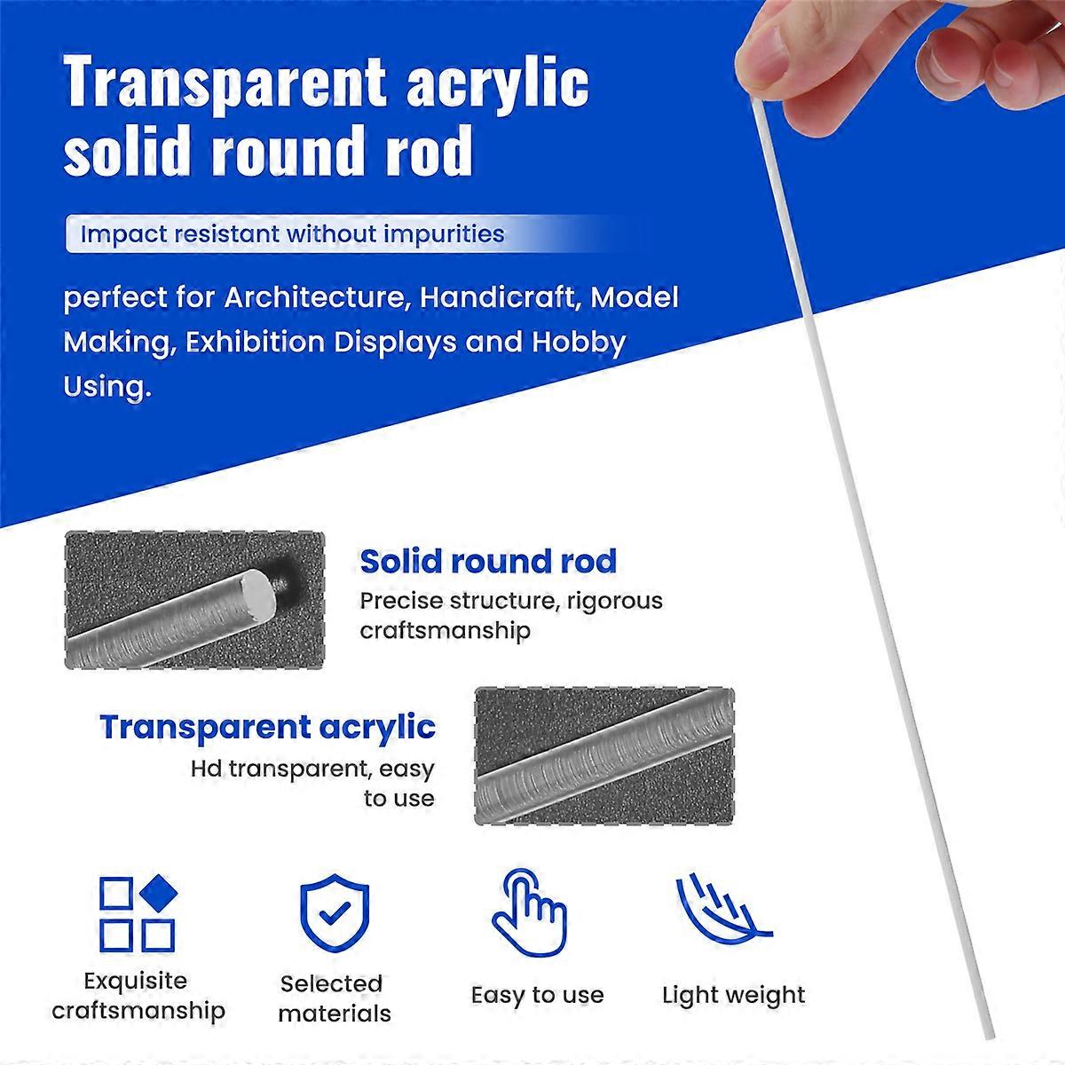 3Mmx250Mm Round Shape Solid Acrylic Rod Pmma Extruded Bar Clear 2Pcs