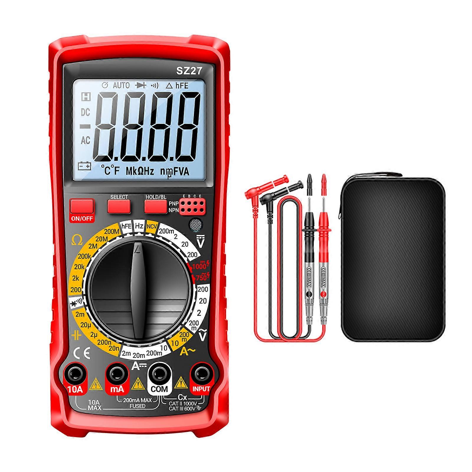 Digital Tester with Data Hold Auto Off Multitester Voltage Current Tester 1999 Counts Multimeter High Precisions  Red
