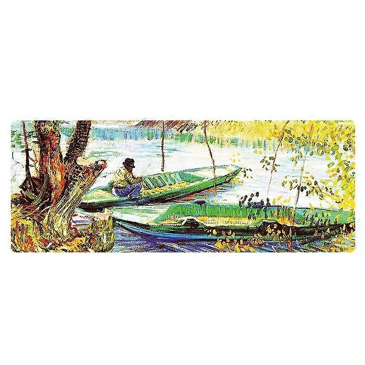 Large Oil Painting Mouse Pad-300x800x5mm,Locked Design,Fisherman