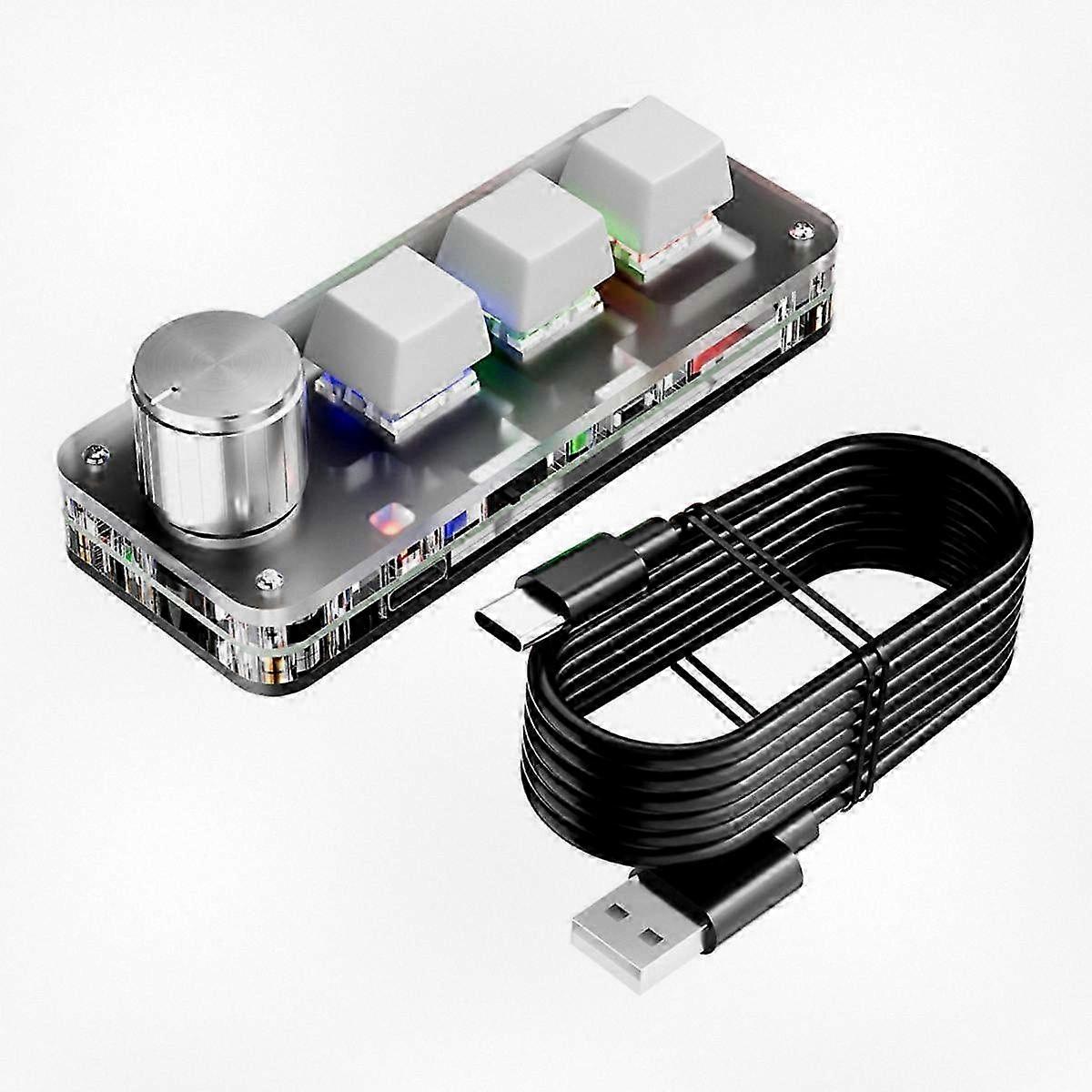 Compact 3-Key Programmable Macro Pad with Rotary Knob - Wireless Mechanical Keypad for Gaming & Coding in White