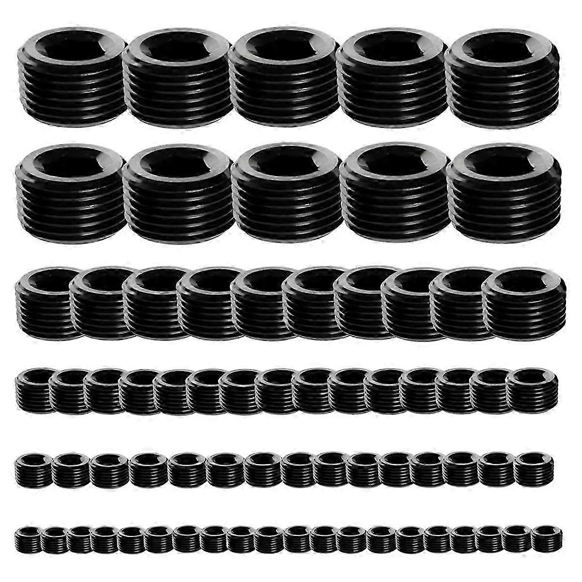 70 pièces en acier au carbone noir tuyau bouchon accessoire assortiment, 5 tailles 1/8 pouce 1/4 pouce 3/8 pouce 1/2 po