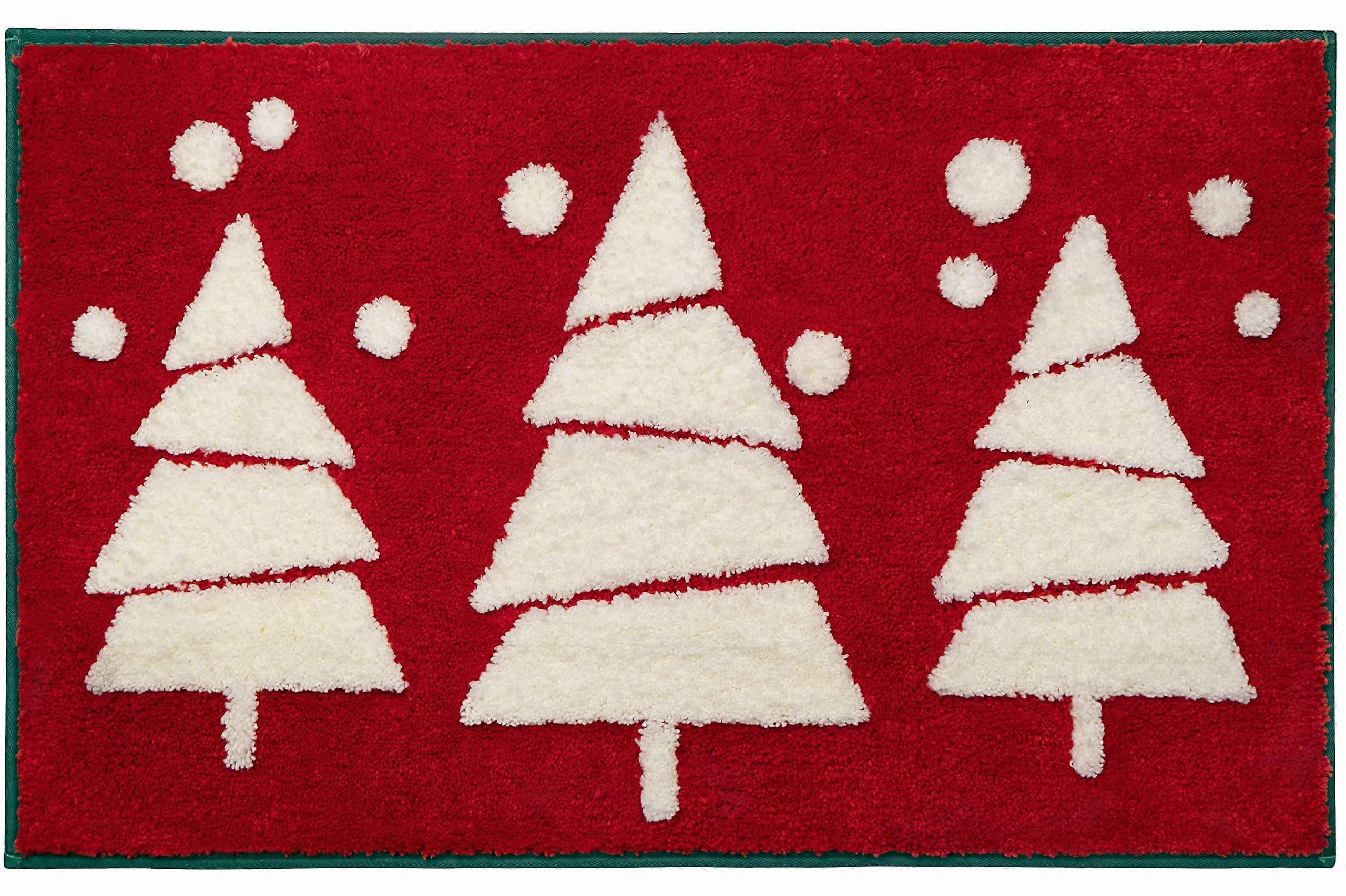 Christmas Bathroom Decor Red Non-Slip Matte Plush Bath Rug 20 x 32 Inches Washable, Water-Absorbent