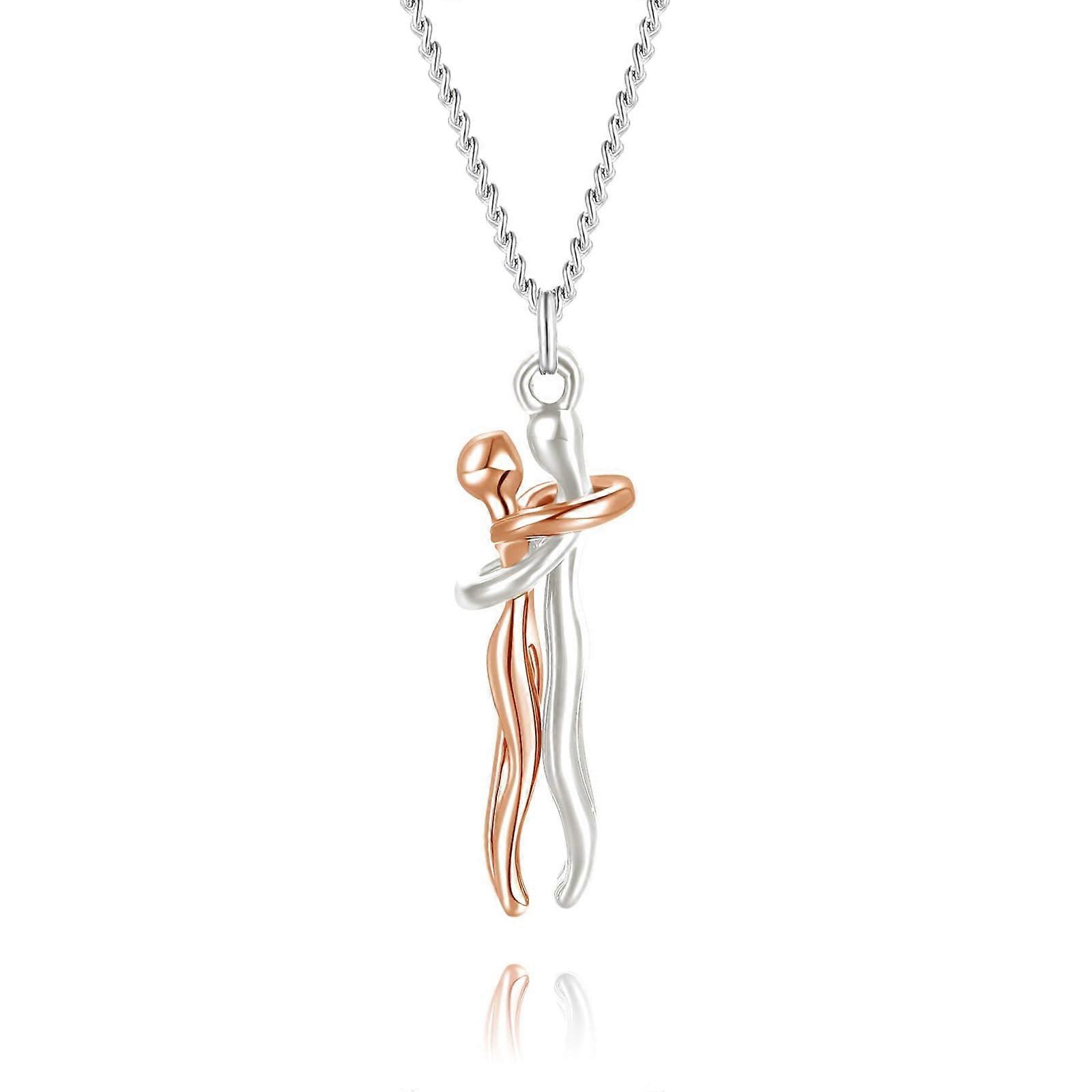 Double Empling Necklace - Two-Tone Love Hugging Design, Compassionate Double Lap Style, Adjustable Length, Perfect Gift