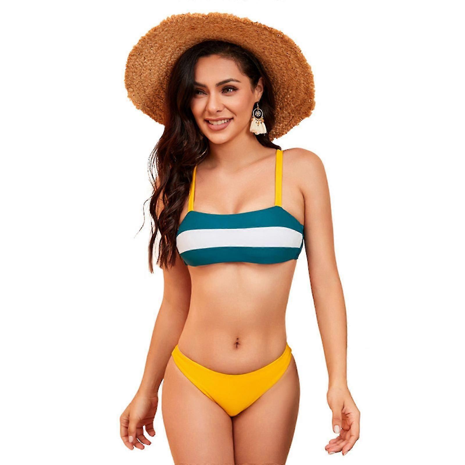 Ladies Beachwear Two-piece Bikini Stripe Color Soft Bag For Triangle Bikini Swim