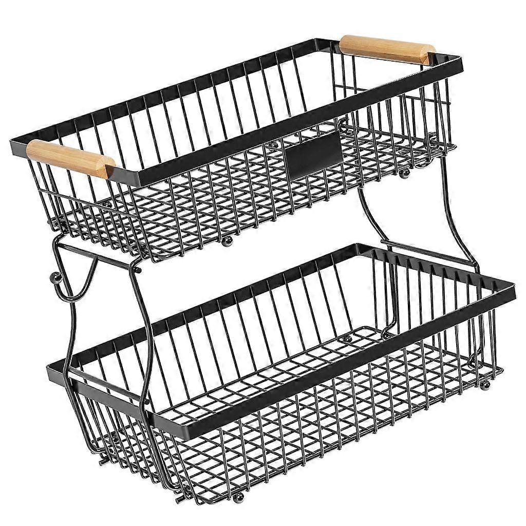 Fruit Organizer Basket Stackable Vegetable Storage Rack with 2 Banana Hangers