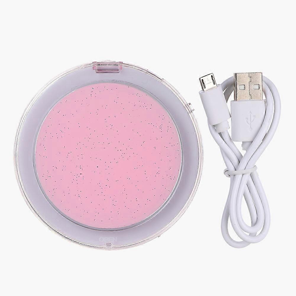 Portable Folding Compact Pocket Mirror Intelligent Sensor LED Light Makeup Mirror Pink