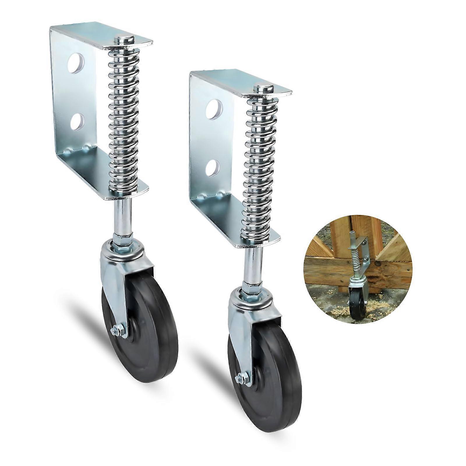 4'' 2Pack Gate Wheels Spring Loaded for Metal Wooden Gates, Outdoor Rolling Fence Support Wheel Rollers Kit