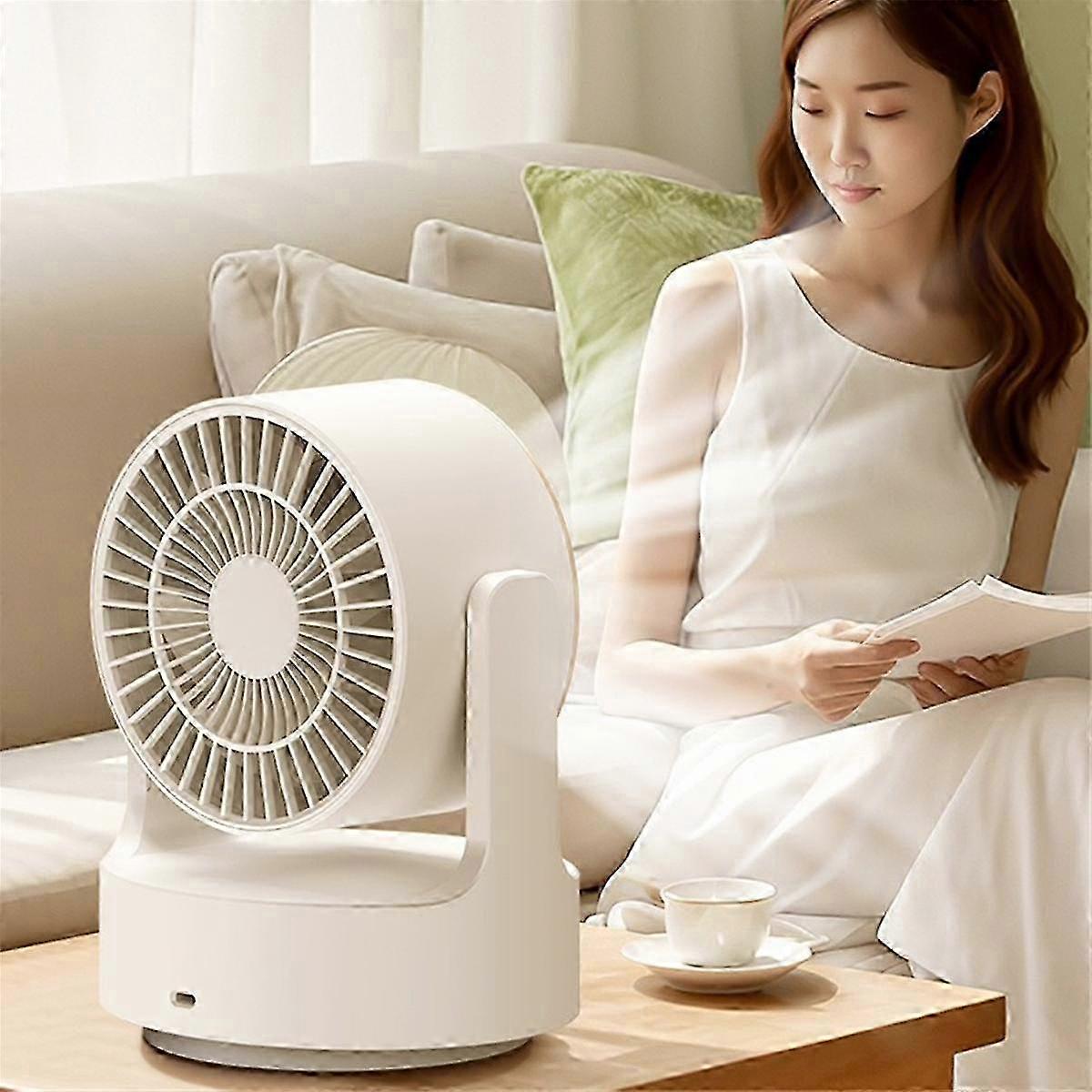 USB Desktop Fan with Shaking, Charging, Live Streaming Light - White