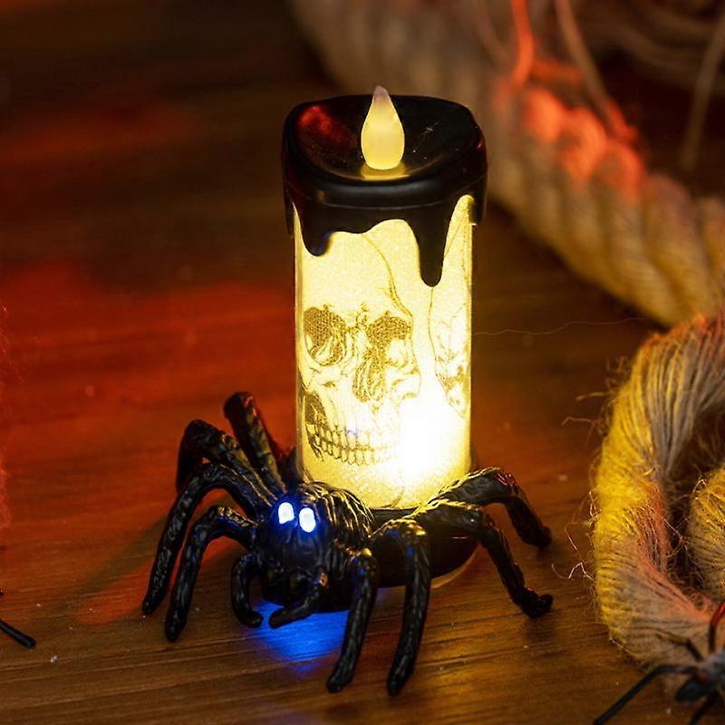 Halloween Decorations LED Candle Light Plastic Spider Lamp For Home Haunted House Bar Halloween Party Decor Horror Props