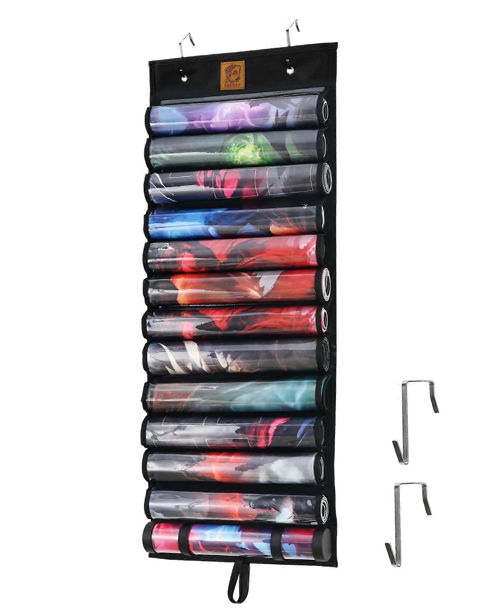 Playmat Tube Storage Bag for MTG, Portable Case for 12+1 TCG/RPG Game Mats with 2 Hooks, Black, 12 Tubes, Transparent Slots