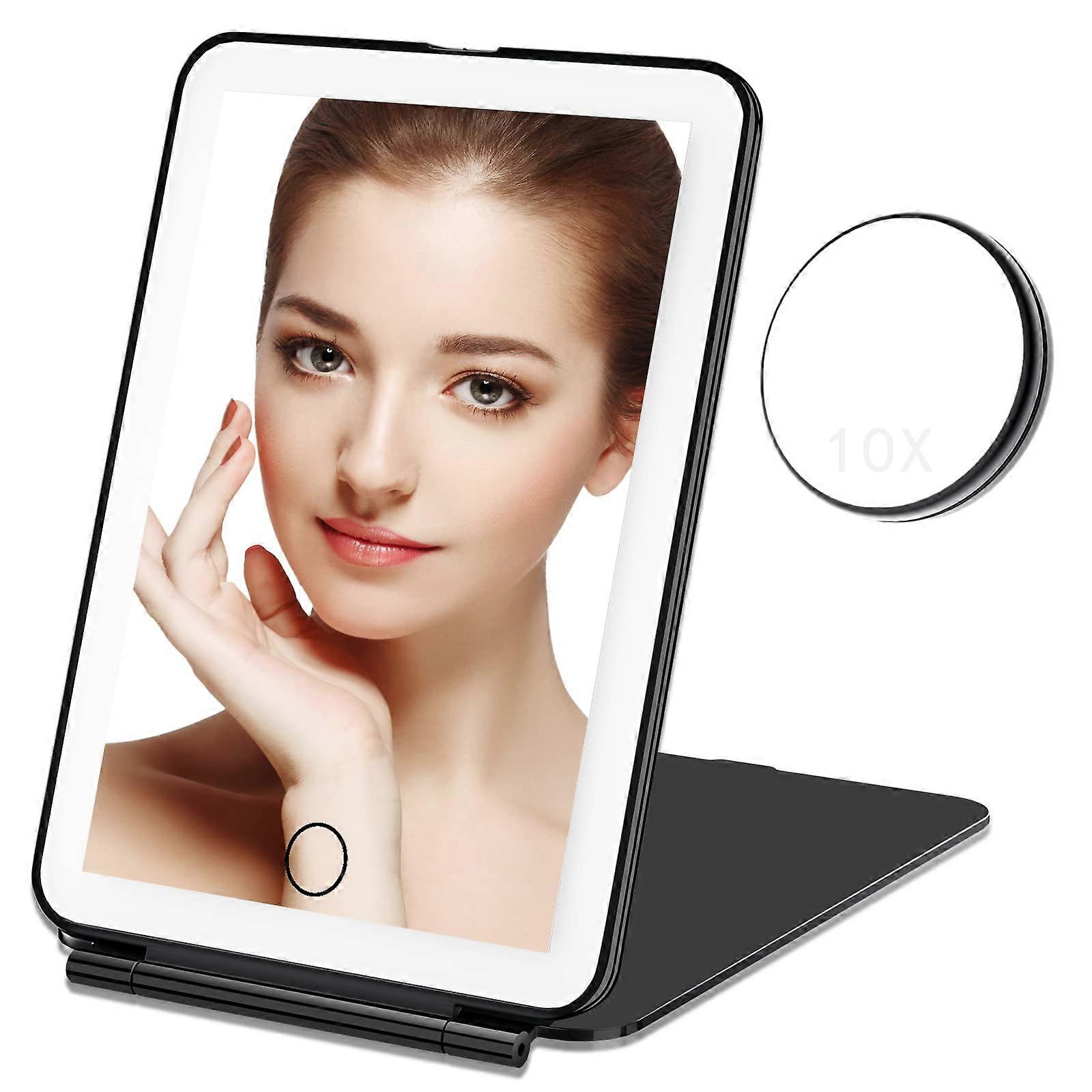 Makeup Mirror with 10X Magnifying Mirror, 80 LED Lights, Rechargeable 2500mAh Battery, Travel Compact Lighted Vanity Mirror
