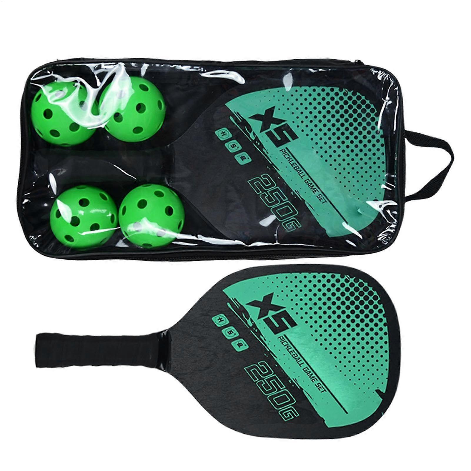 Pickle Ball Set  2 Bats with Comfort Grip, 4 Balls for Beginners Green