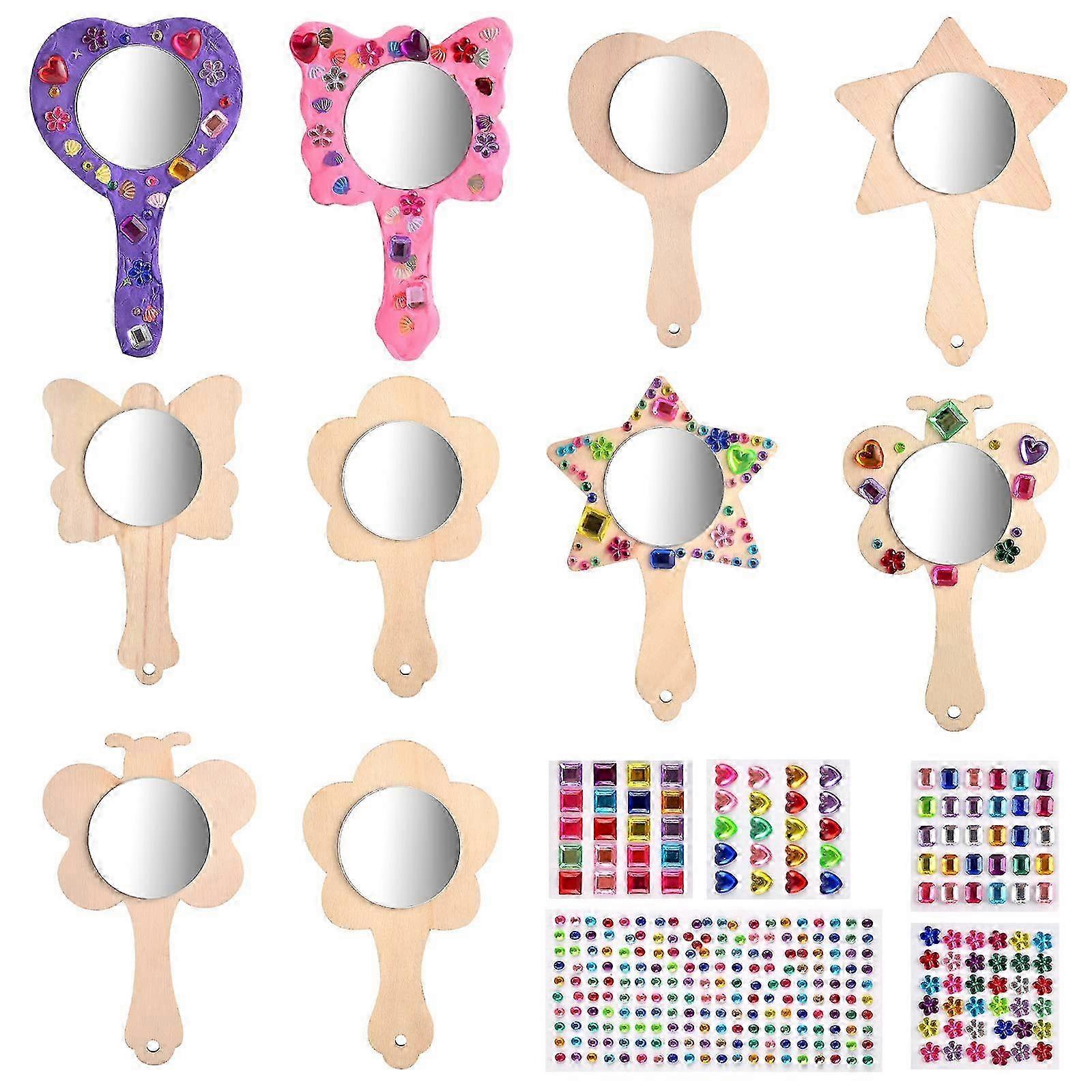 10pcs Mini Wooden Mirror Blanks for DIY Crafting Ideal for Children's Art Projects