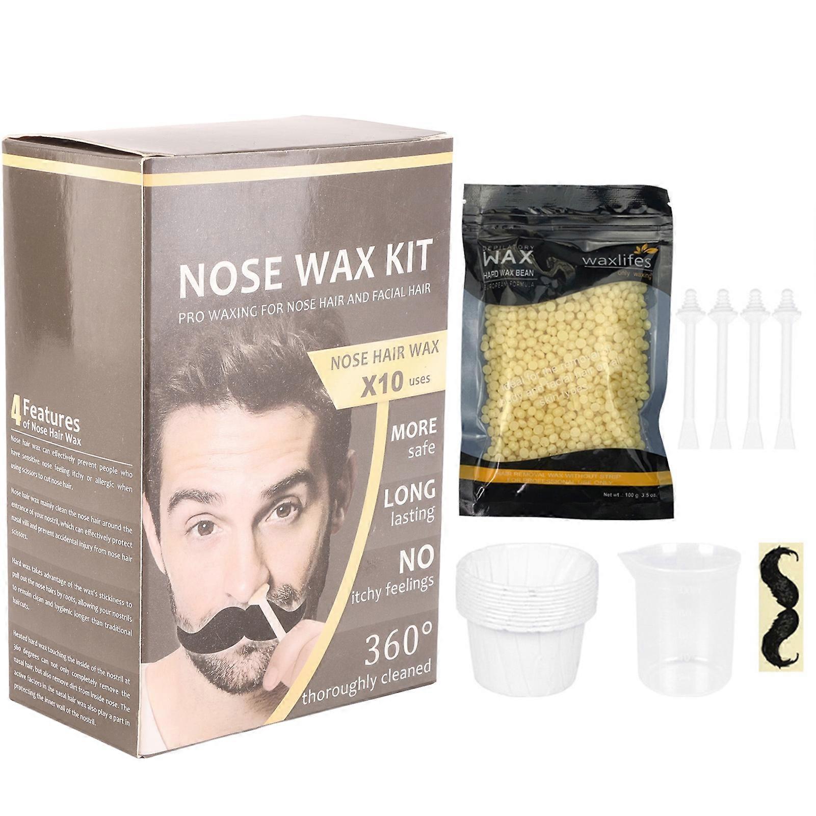 Nose Hair Removal Wax Kit Wax Beans Applicators Sticks Mustache Stickers Measuring Cup Paper Cups for Removing Nose Eyebrow Hair