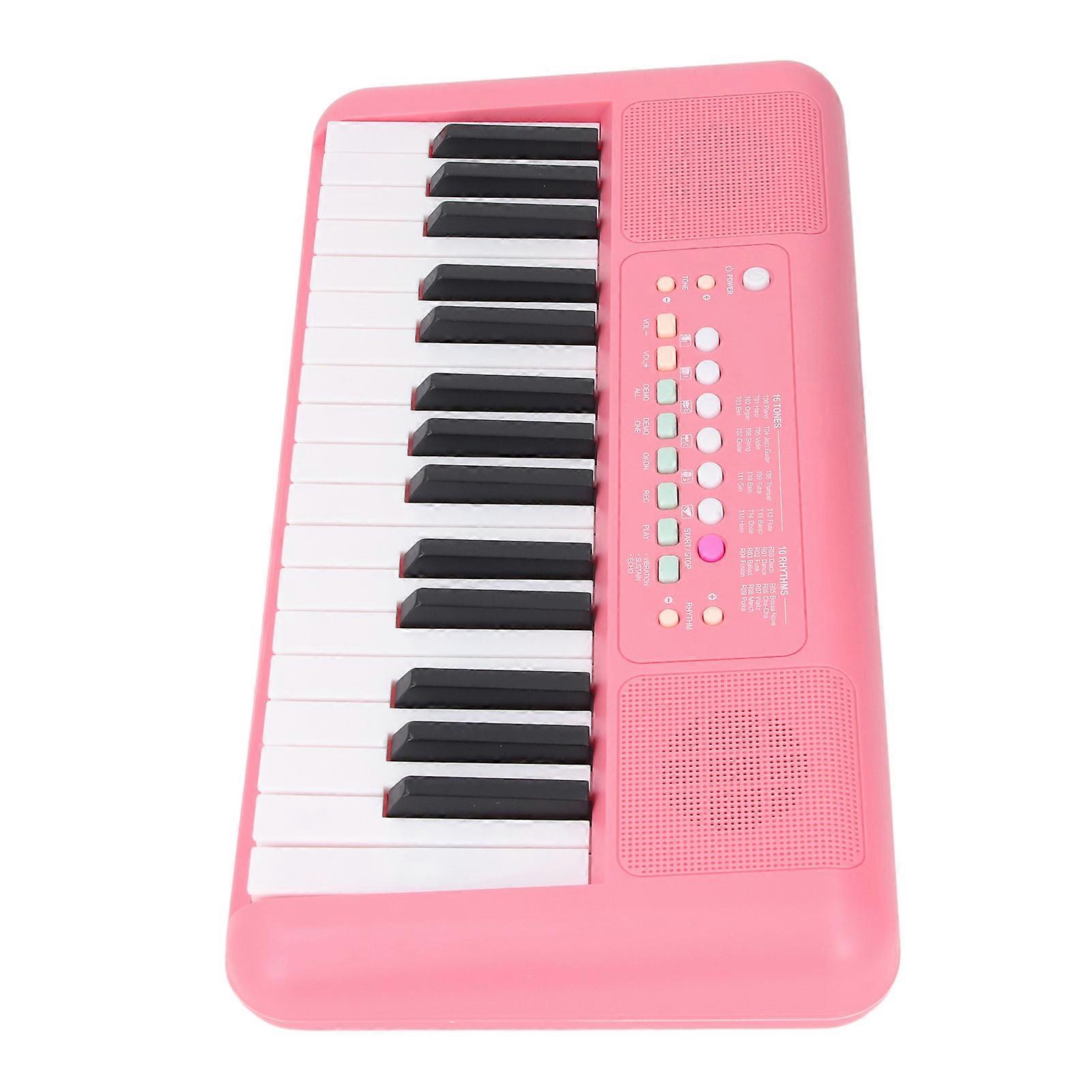 32 Key Electronic Keyboard 16 Tones 10 Rhythms Vibrato Sustain Echo Effects Electronic Piano Keyboard with Microphone Strawberry Red 