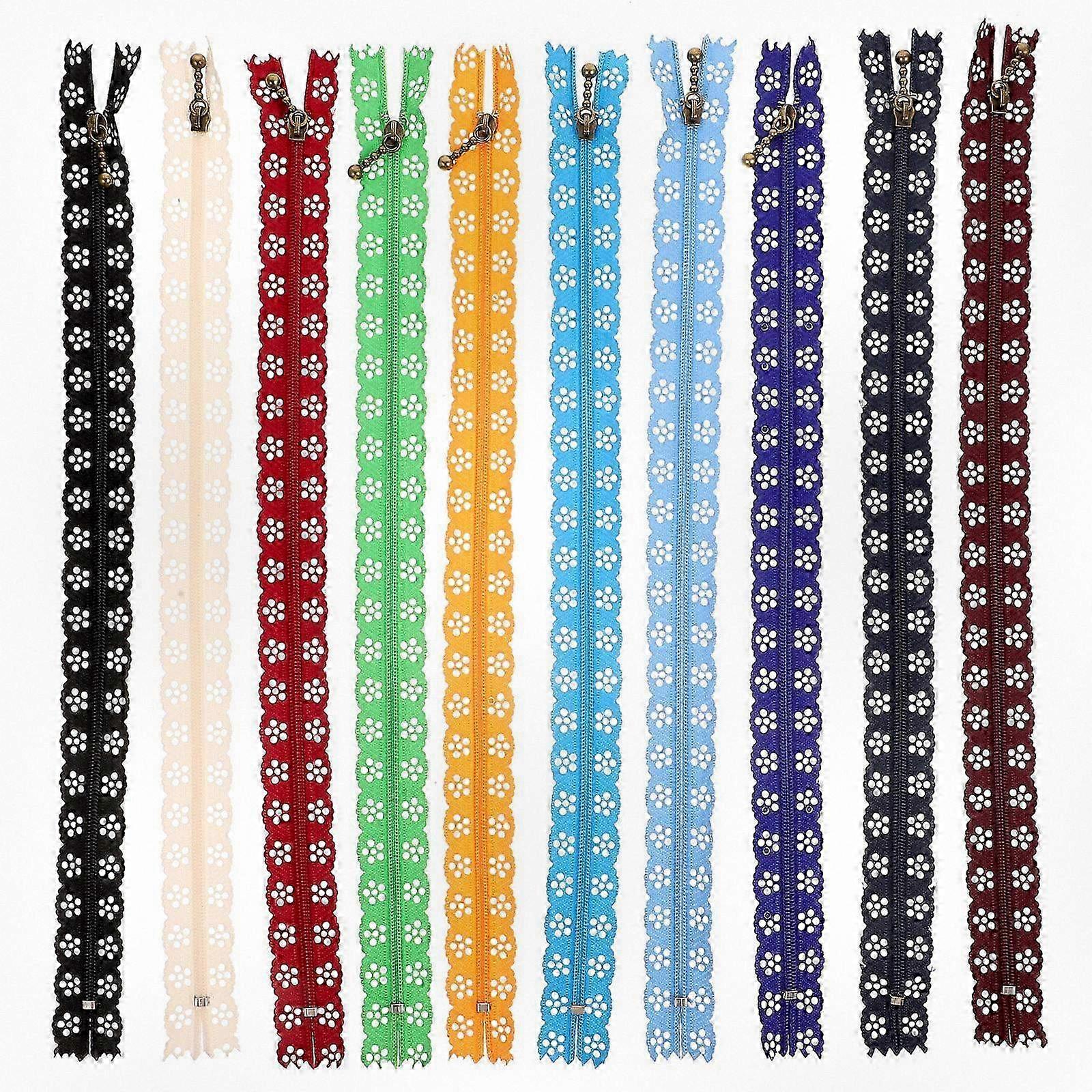 30 Pieces of Decorative Lace Closed End Zippers for DIY Sewing Projects, Suitable for Various Crafts and Designs