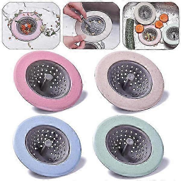 Pack of 4 Drain Strainers and Plugs for Bathroom and Kitchen Sinks, Suitable for Various Sink Designs