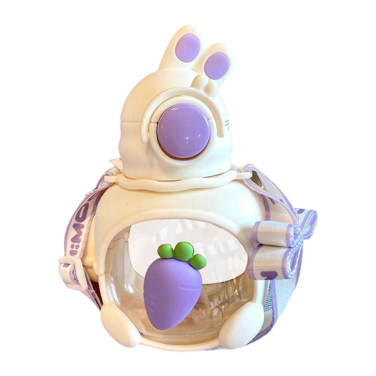 Kids Water Bottle with Rabbit Design, 690 ml Portable Drink Bottle, Large Belly Cup with Straw for Boys, White