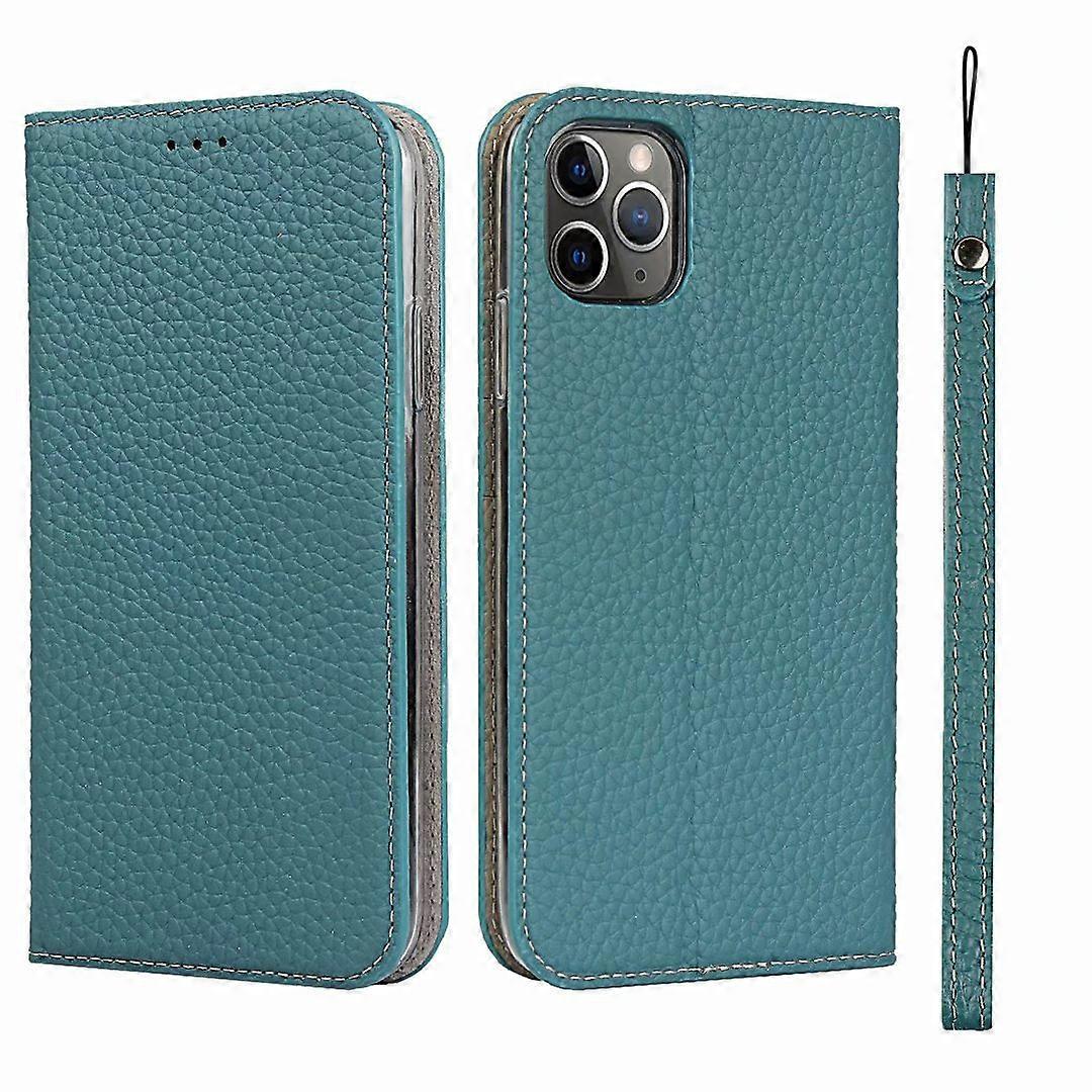 Veske Til Iphone 14 Himmelblå Litchi Korn Lær Visittkort Spor Flip Sug