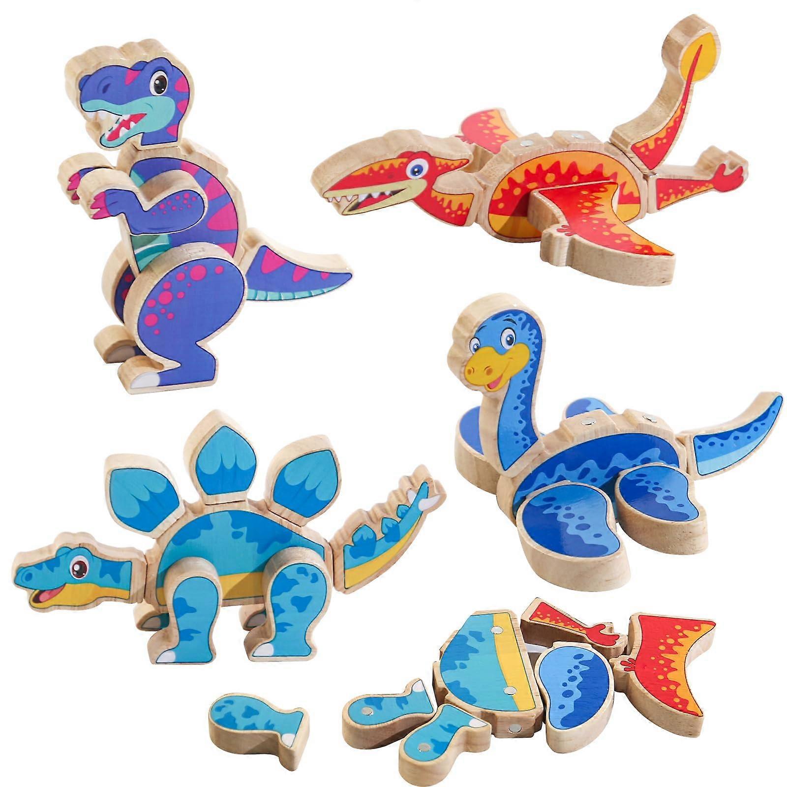 Magnetic Dinosaur Building Blocks, Wooden Dino Snap Blocks, STEM Take-Apart Dinosaurs, Educational Toy Ages 3-6