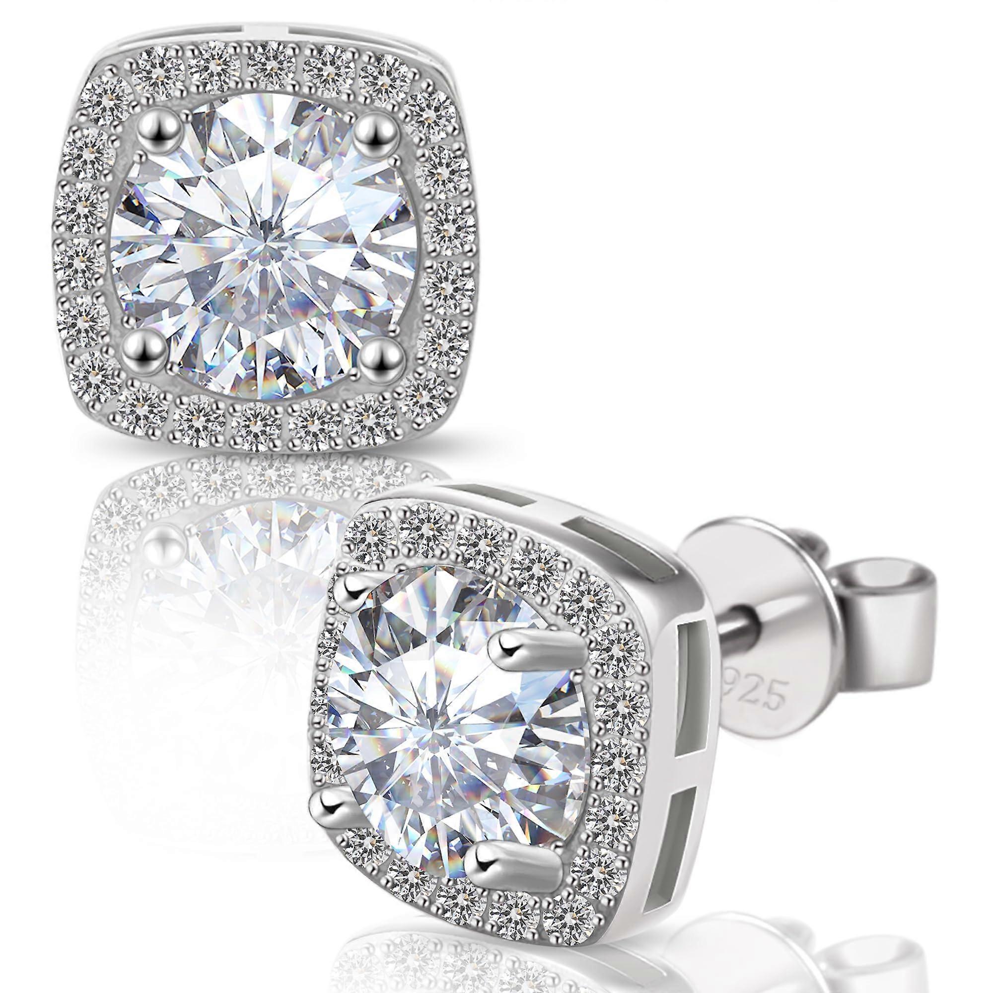 Moissanite Stud Earrings VVSI D Color Round Cut Lab Created 925 Sterling Silver With 18K White Gold Plating Double Halo
