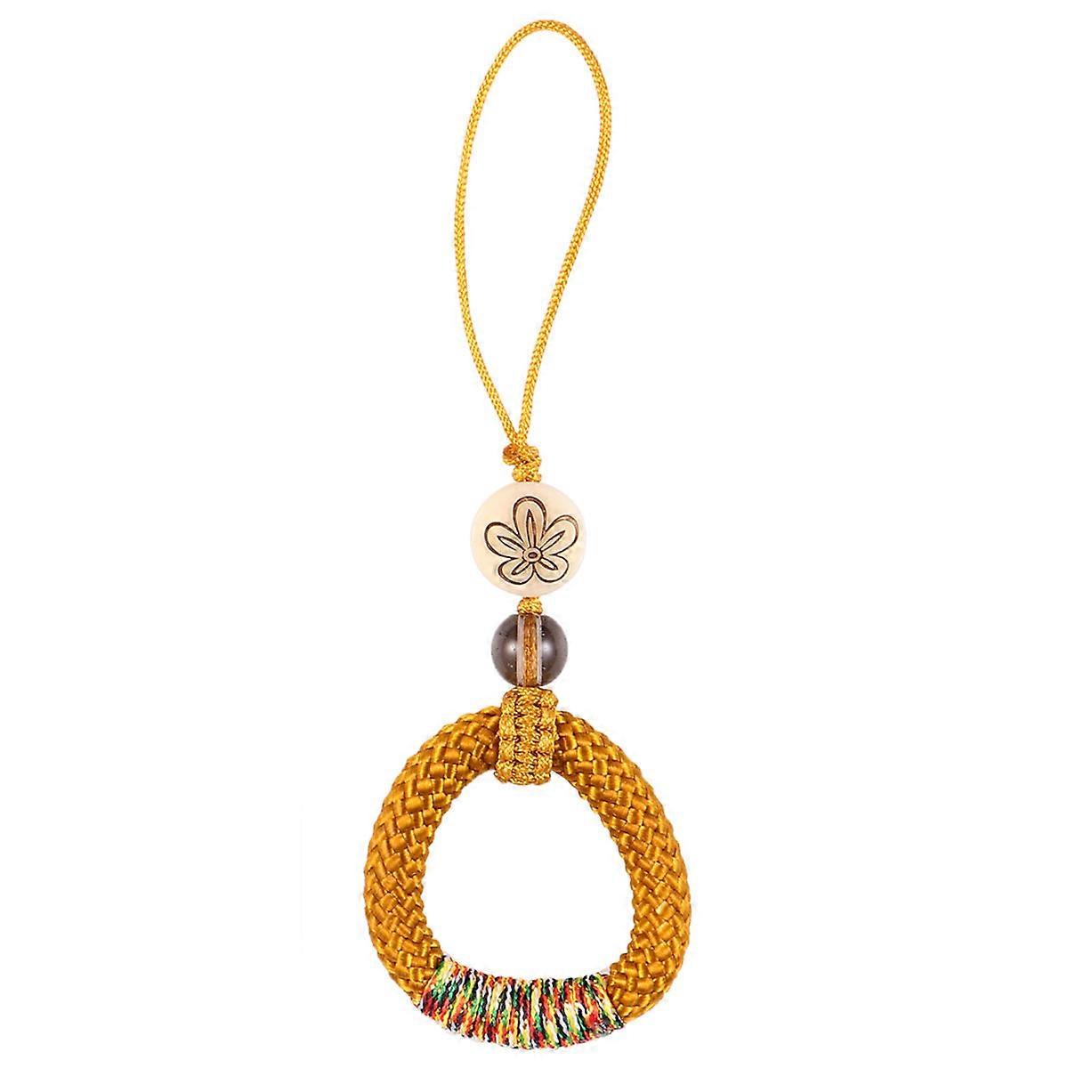 Braided Lanyard Finger Strap Hand-Woven Ring Lanyard For Music Player And USB Flash And Home Use Yellow 10.5x3.5cm 1Pcs