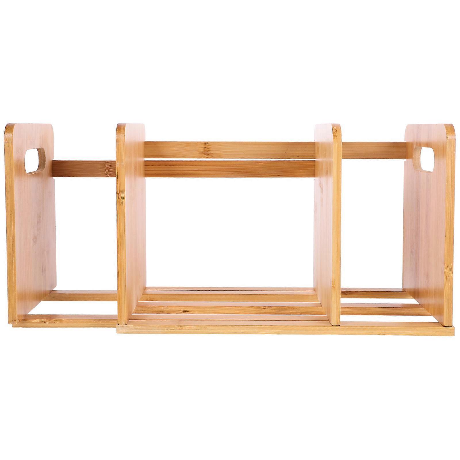 Wood Book Storage Rack Adjustable 32-60cm Rectangular Minimalist Design For Books Records Stationary 1Set