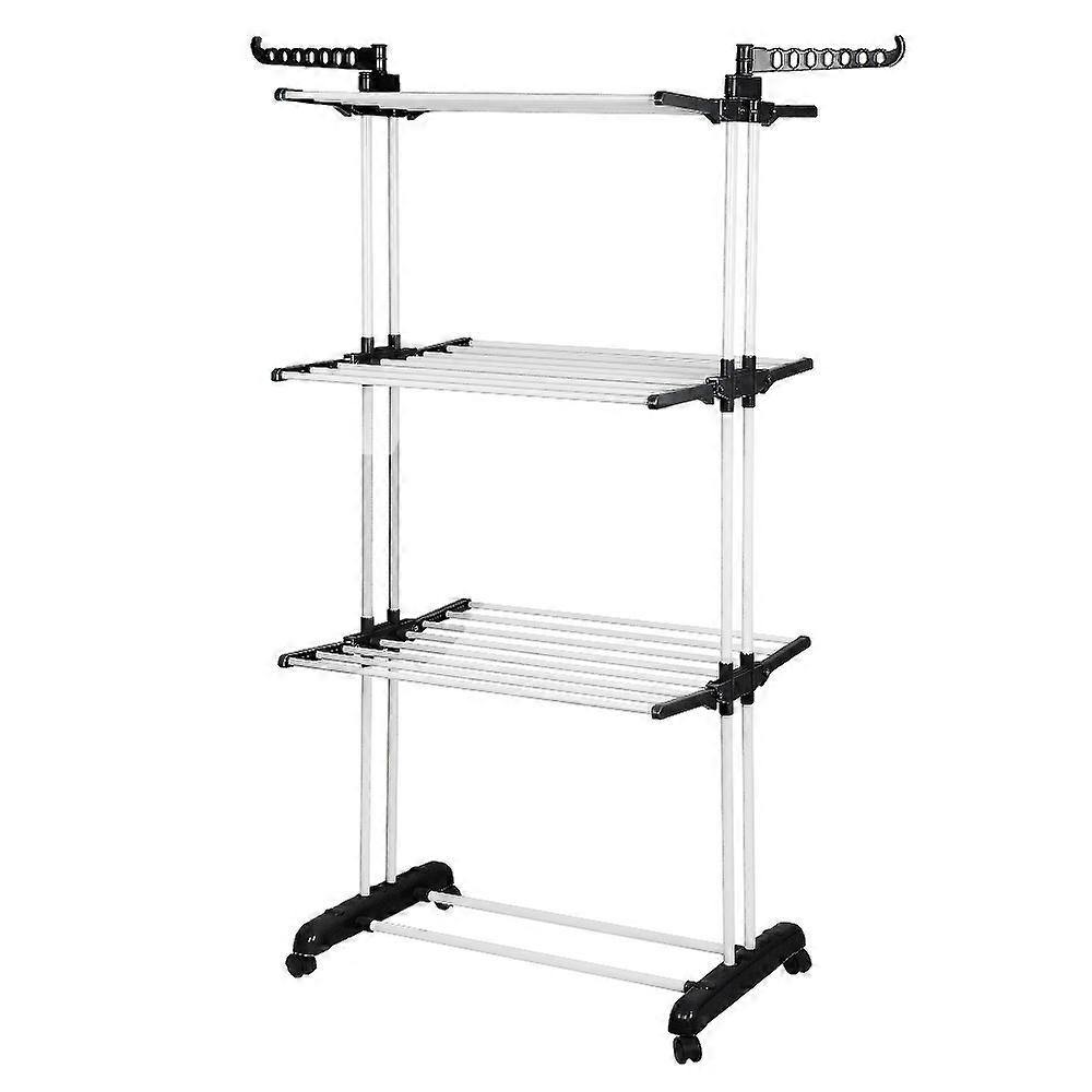 4-tier Clothes Drying Rack with Rotatable Side Wings, Collapsible Shelves and Wheels