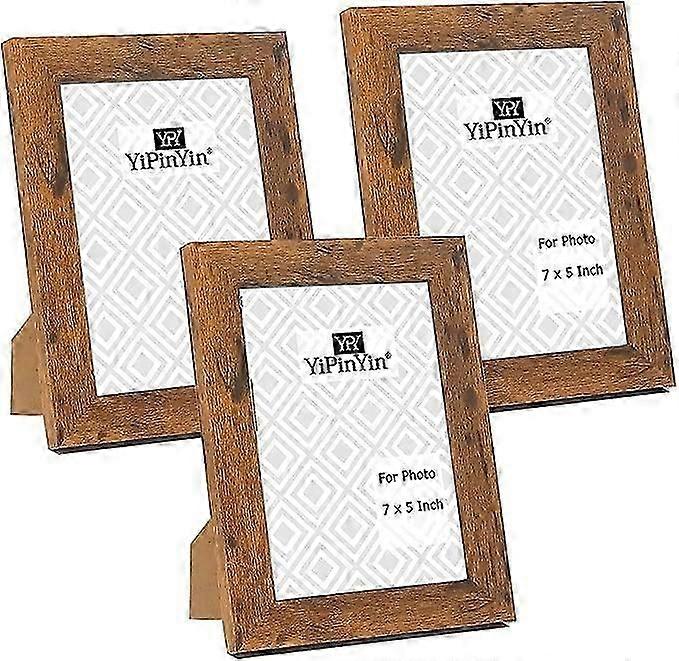 Set of 3 Rustic Wooden Picture Frames - 5x7" - Glass Front